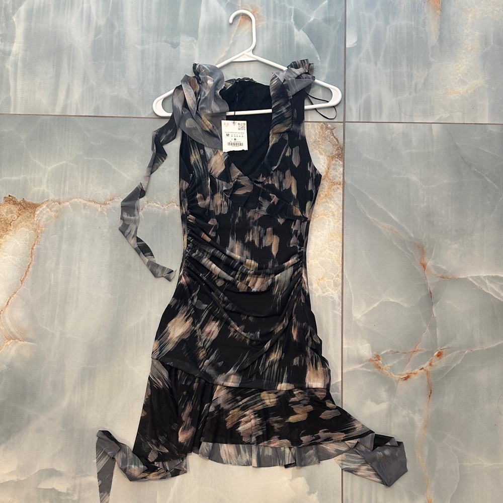 Zara Asymmetrical Black and Gray Dress